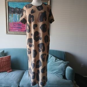 Mud Pie Tan and Black Animal Print Midi Dress